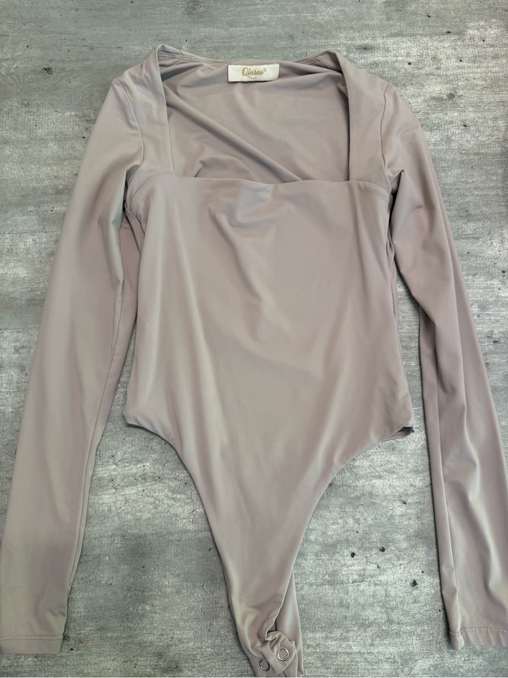 Quince Long-Sleeve Square Neck One-Piece bodysuit  - Mauve Taupe
